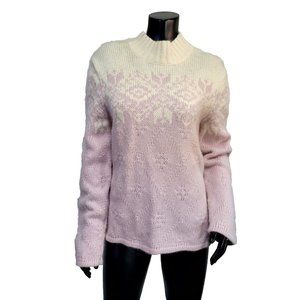 Vintage 90s High Sierra L Ivory Pink Angora Fair Isle Ski‎ Bunny Lodge Sweater